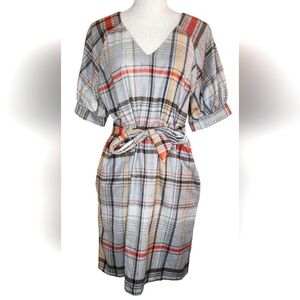 French Connection Plaid Soft Flannel Belted Dress Women's Size 8